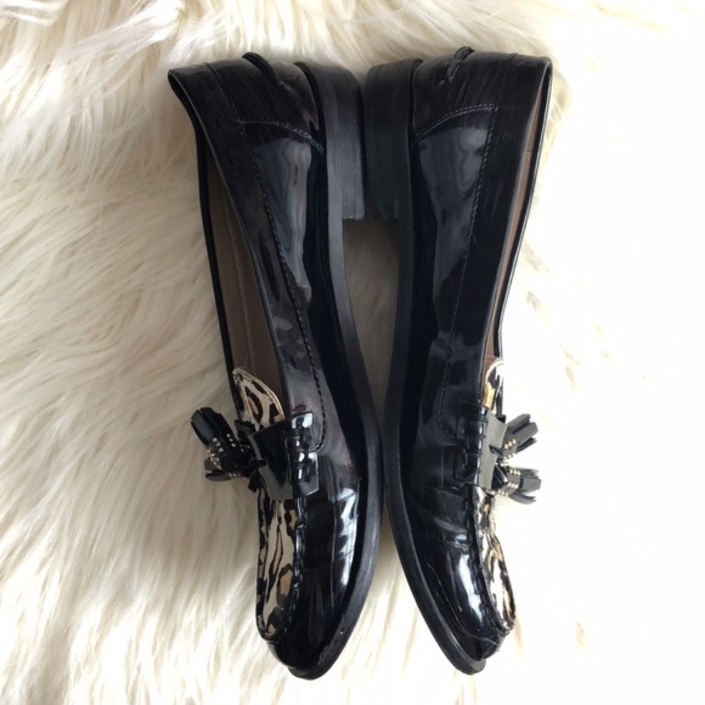 ZARA Black Patent Leather Leopard Print  Loafers - Picture 5 of 6